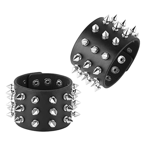 HZMAN Black Metal Spike Studded Leather Bracelet