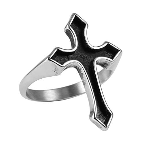 HZMAN Christian Cross Ring, Retro Simple Stainless Steel.