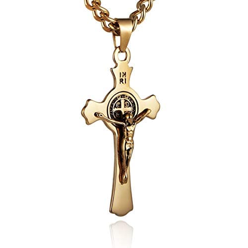 HZMAN Saint St. Benedict Crucifix Cross Necklace