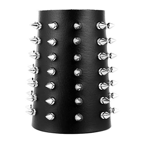 HZMAN Black Metal Spike Studded Leather Bracelet