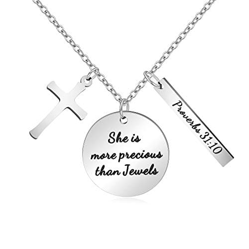 Christian Bible Verse Cross Pendant Necklace for Women - Faith Prayer Charm Jewelry for Birthday and Christmas