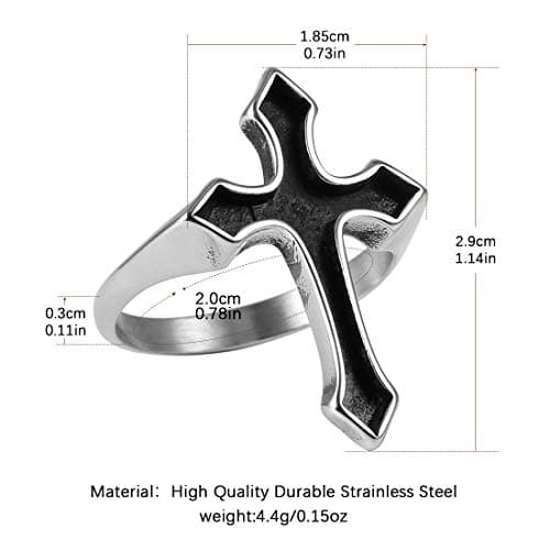 HZMAN Christian Cross Ring, Retro Simple Stainless Steel.