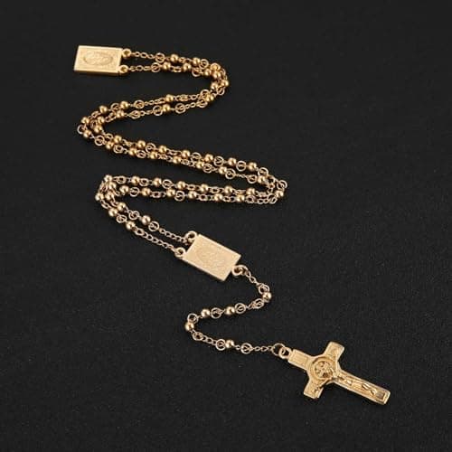 HZMAN Women's Stainless Steel Rosary Cross Necklace