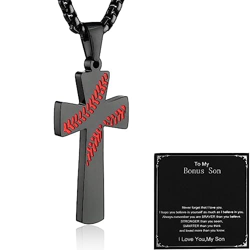 Baseball Cross Necklace for Son: Christmas Birthday Gift from Mom Dad