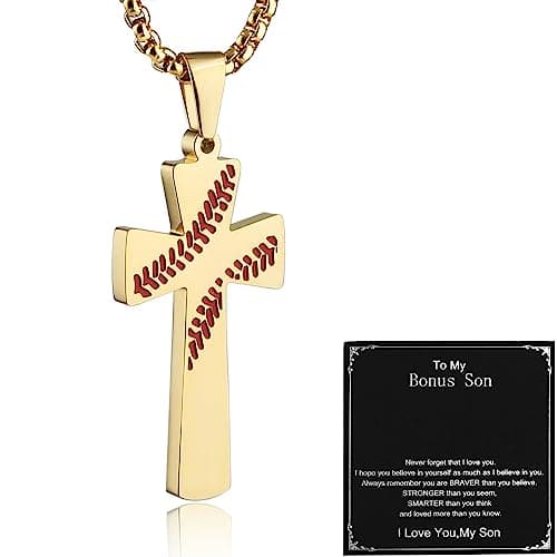 Baseball Cross Necklace for Son: Christmas Birthday Gift from Mom Dad