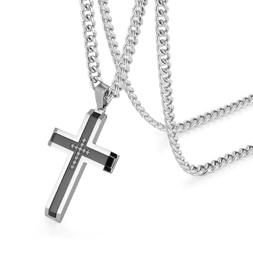 Men's Stainless Steel Cross Necklace with 24 Cuban Chain