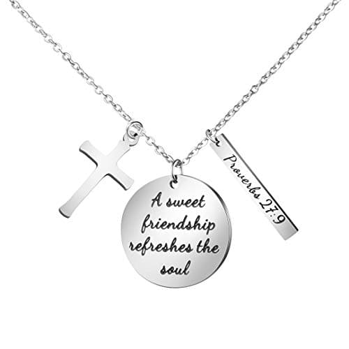 Christian Bible Verse Cross Pendant Necklace for Women - Faith Prayer Charm Jewelry for Birthday and Christmas