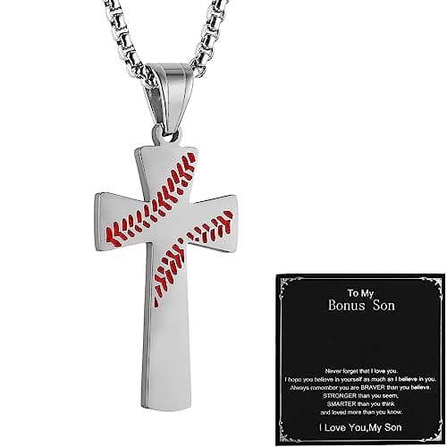 Baseball Cross Necklace for Son: Christmas Birthday Gift from Mom Dad