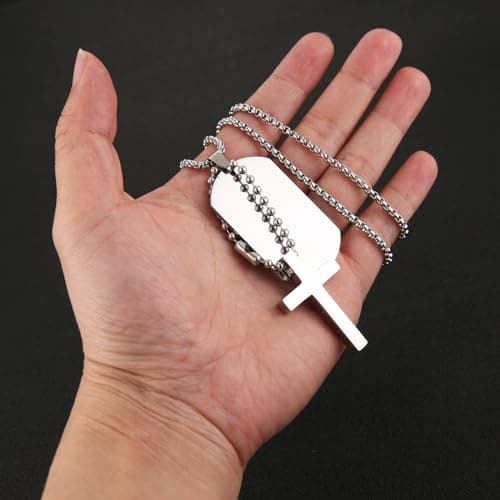 Stainless Steel Cross Dog Tag Necklace for Men and Women