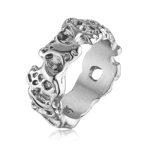 HZMAN Stainless Steel Irregular Potholed Ring for Men and Women