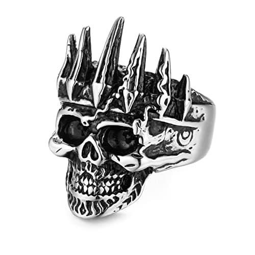 HZMAN Men's Stainless Steel Gothic Skull Ring Warrior Ring with Red Eyes