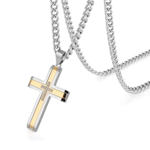 Men's Stainless Steel Cross Necklace with 24 Cuban Chain