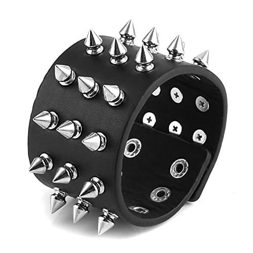 HZMAN Black Metal Spike Studded Leather Bracelet