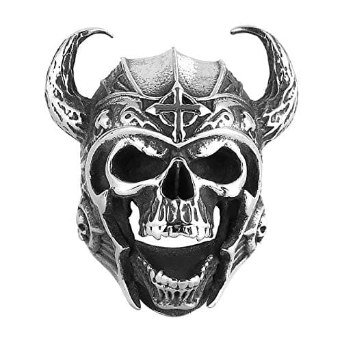 HZMAN Men's Stainless Steel Gothic Skull Ring Warrior Ring with Red Eyes
