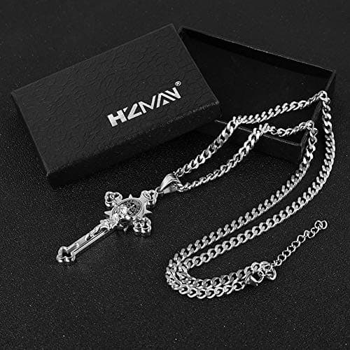 HZMAN Saint St. Benedict Crucifix Cross Necklace