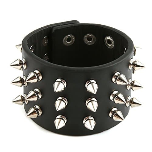 HZMAN Black Metal Spike Studded Leather Bracelet