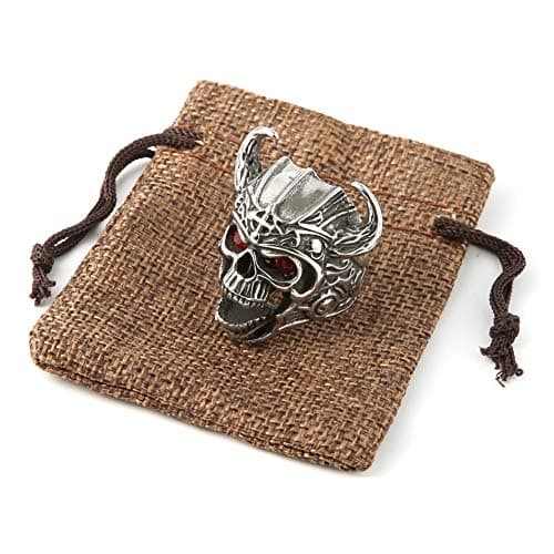 HZMAN Men's Stainless Steel Gothic Skull Ring Warrior Ring with Red Eyes