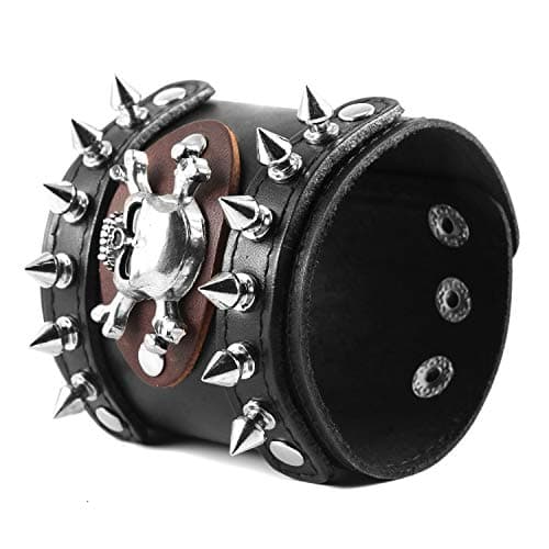 Metal Rivet Skull Leather Bracelet