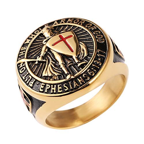 Knights Templar Men's Stainless Steel Ring with Red Cross Design