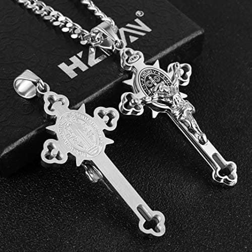 HZMAN Saint St. Benedict Crucifix Cross Necklace