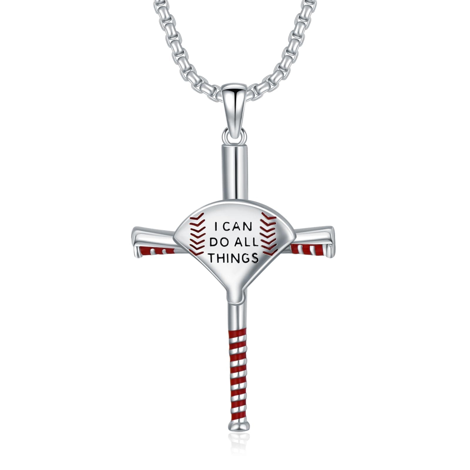925 Sterling Silver Baseball Cross Necklace for Baseball Players