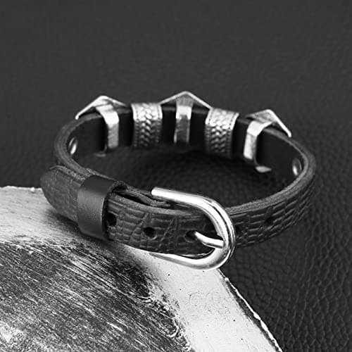 HZMAN Leather Braided Viking Bracelet Vegvisir Compass Wristband (Black)