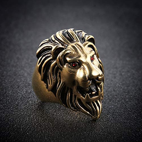 Vintage Stainless Steel Lion Rings – Men's Gothic Biker Ring