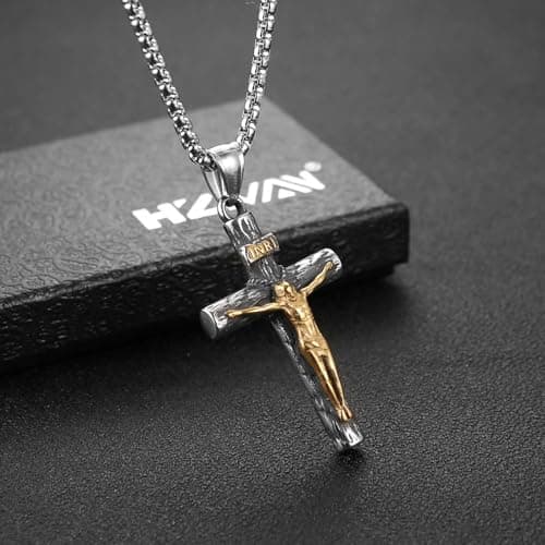 Stainless Steel Crucifix Cross Necklace for Men and Women with 24 Chain