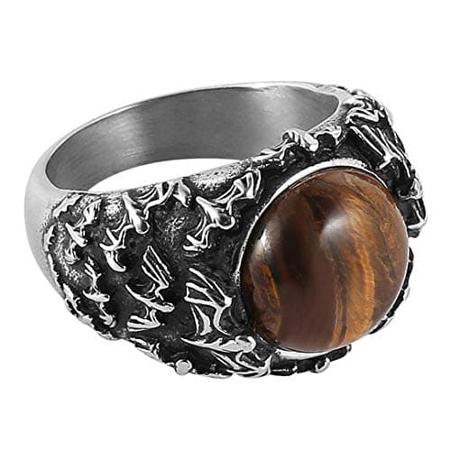 Retro Tiger Eye Stone Turquoise Wedding Ring Stainless Steel Ring Size 7-14