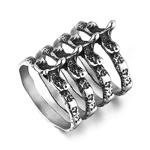 Gothic Punk Spine Skeleton Steel Ring for Biker Men and Women - HZMAN