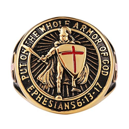 Knights Templar Men's Stainless Steel Ring with Red Cross Design