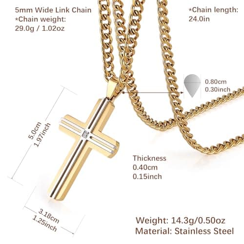 Stainless Steel Cross Necklace for Men and Women with 24-Inch Cuban Chain