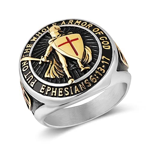 Knights Templar Men's Stainless Steel Ring with Red Cross Design