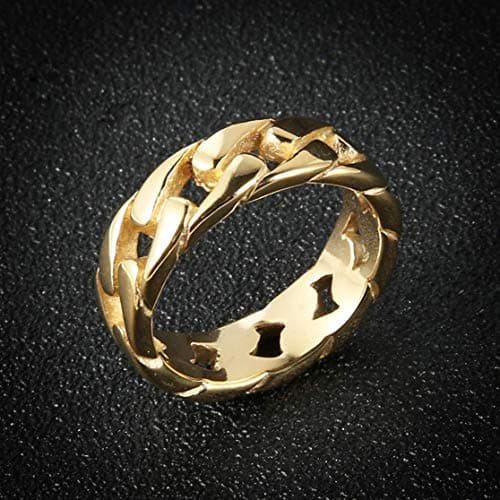 Stainless Steel 7mm Wide Band Cuban Link Chain Ring, 5 Colors
