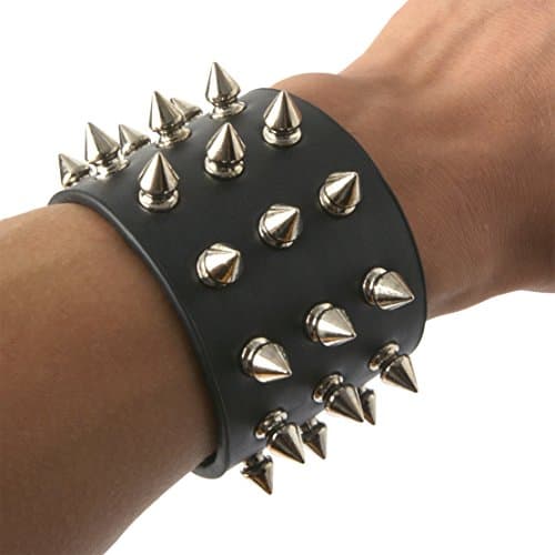 HZMAN Black Metal Spike Studded Leather Bracelet