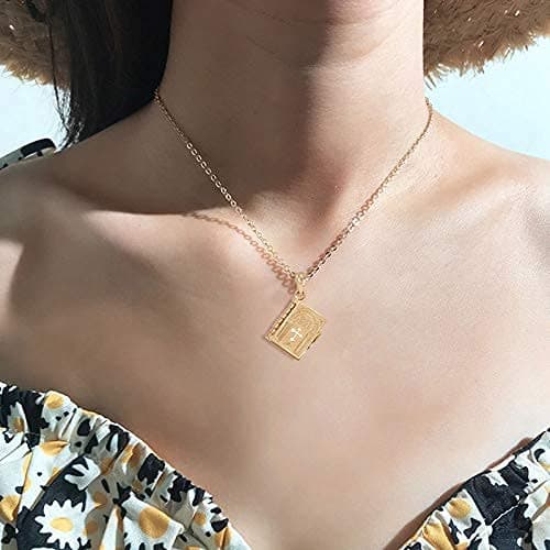 Christian Miniature Bible Pendant Necklace with 23.6-inch Chain