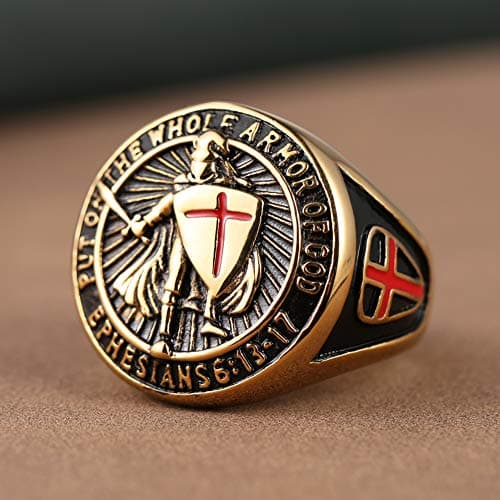 Knights Templar Men's Stainless Steel Ring with Red Cross Design