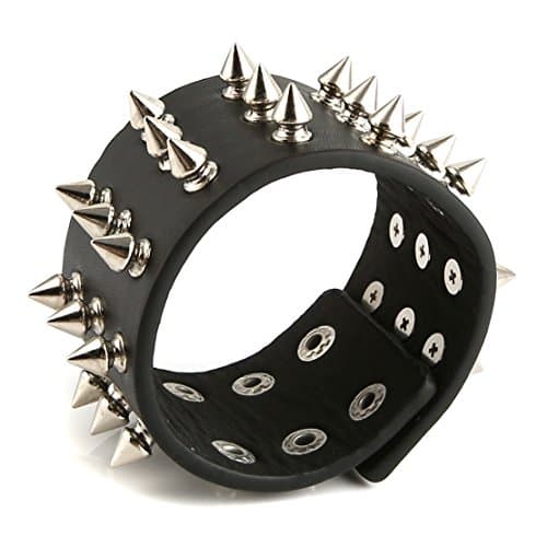HZMAN Black Metal Spike Studded Leather Bracelet