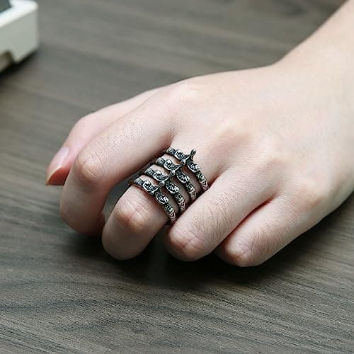 Gothic Punk Spine Skeleton Steel Ring for Biker Men and Women - HZMAN