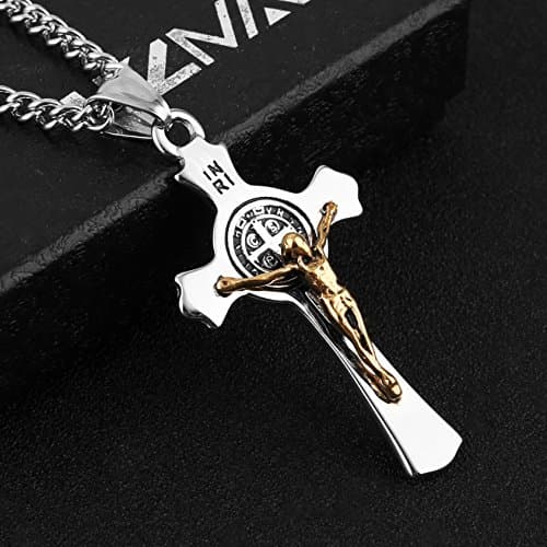 HZMAN Saint St. Benedict Crucifix Cross Necklace