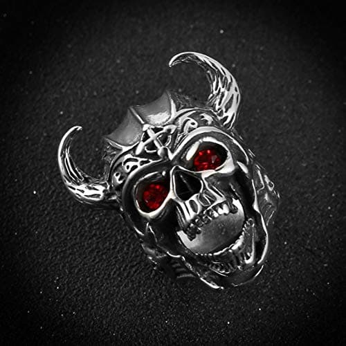 HZMAN Men's Stainless Steel Gothic Skull Ring Warrior Ring with Red Eyes