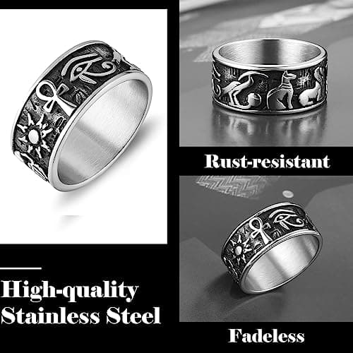 Ancient Egyptian Ankh Cross Eye of Horus Ra Symbol Rings for Men and Women