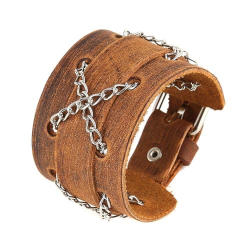 Men's Brown Leather Cuff Bracelet Gift