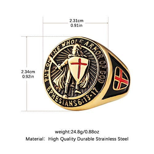 Knights Templar Men's Stainless Steel Ring with Red Cross Design