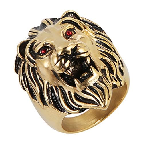 Vintage Stainless Steel Lion Rings – Men's Gothic Biker Ring
