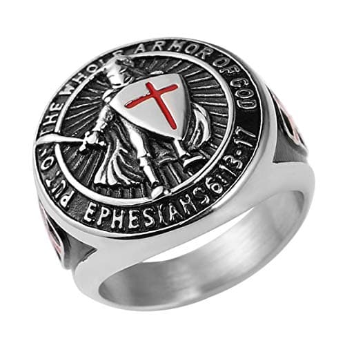 Knights Templar Men's Stainless Steel Ring with Red Cross Design