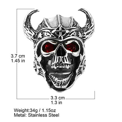 HZMAN Men's Stainless Steel Gothic Skull Ring Warrior Ring with Red Eyes