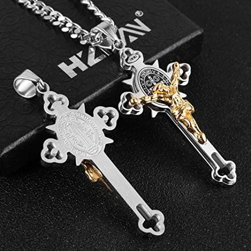 HZMAN Saint St. Benedict Crucifix Cross Necklace