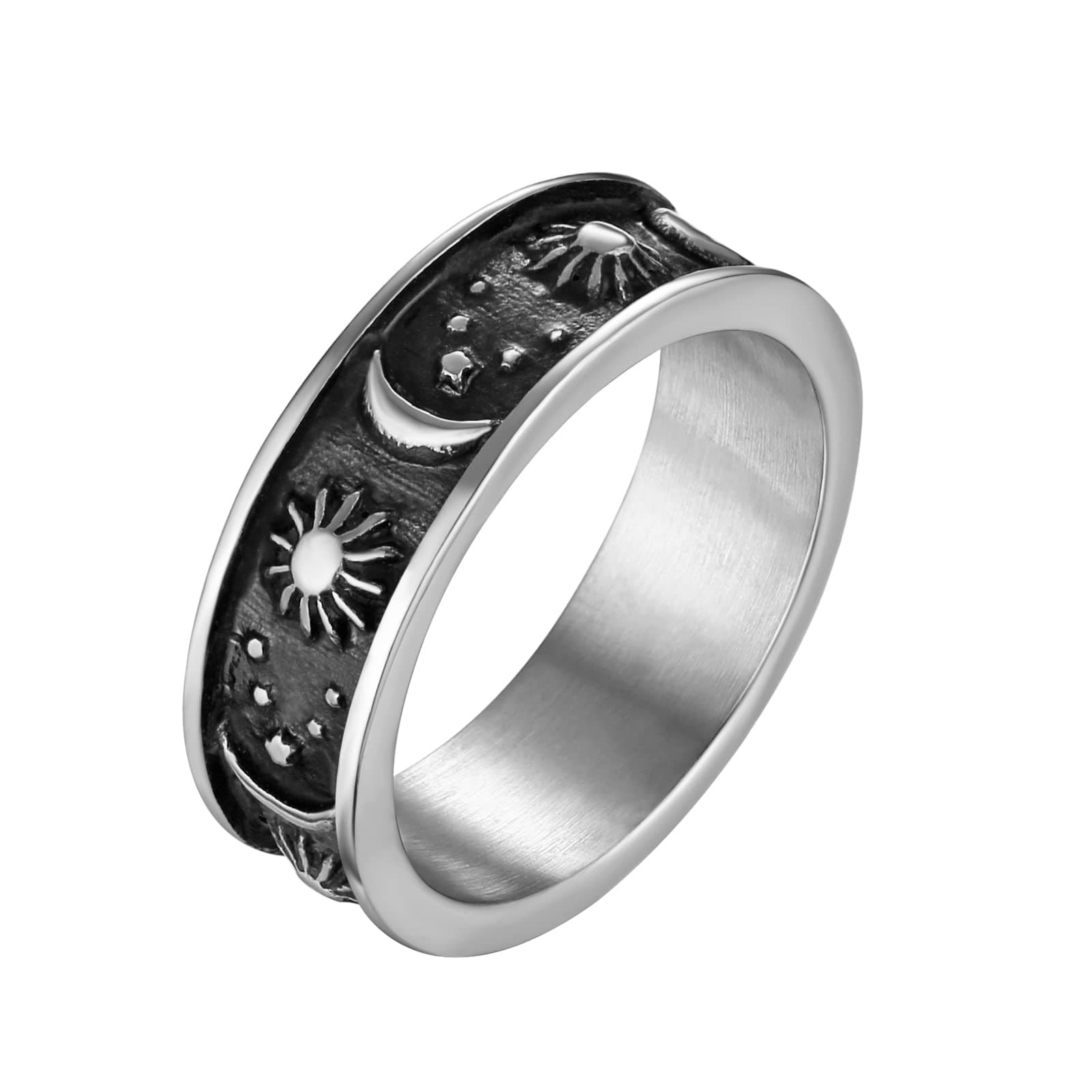 HZMAN Stainless Steel Moon Star Sun Statement Ring for Women Men