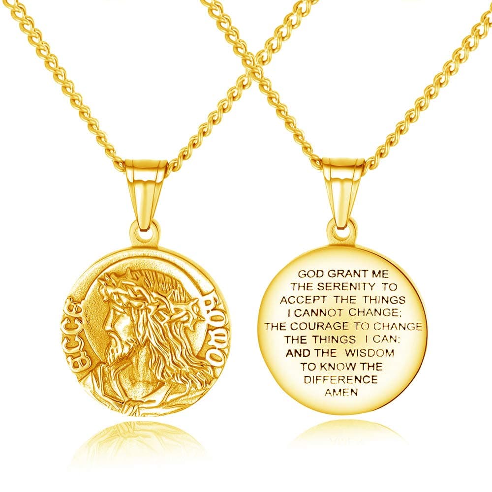 Goldtone Jesus Bible Verse Necklace for Men